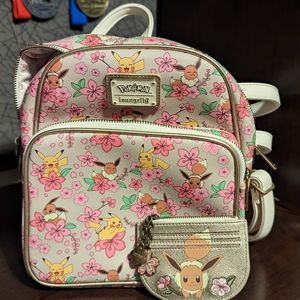 Loungefly Pikachu and Eevee Spring Mini Backpack w/ Matching Mini Wallet